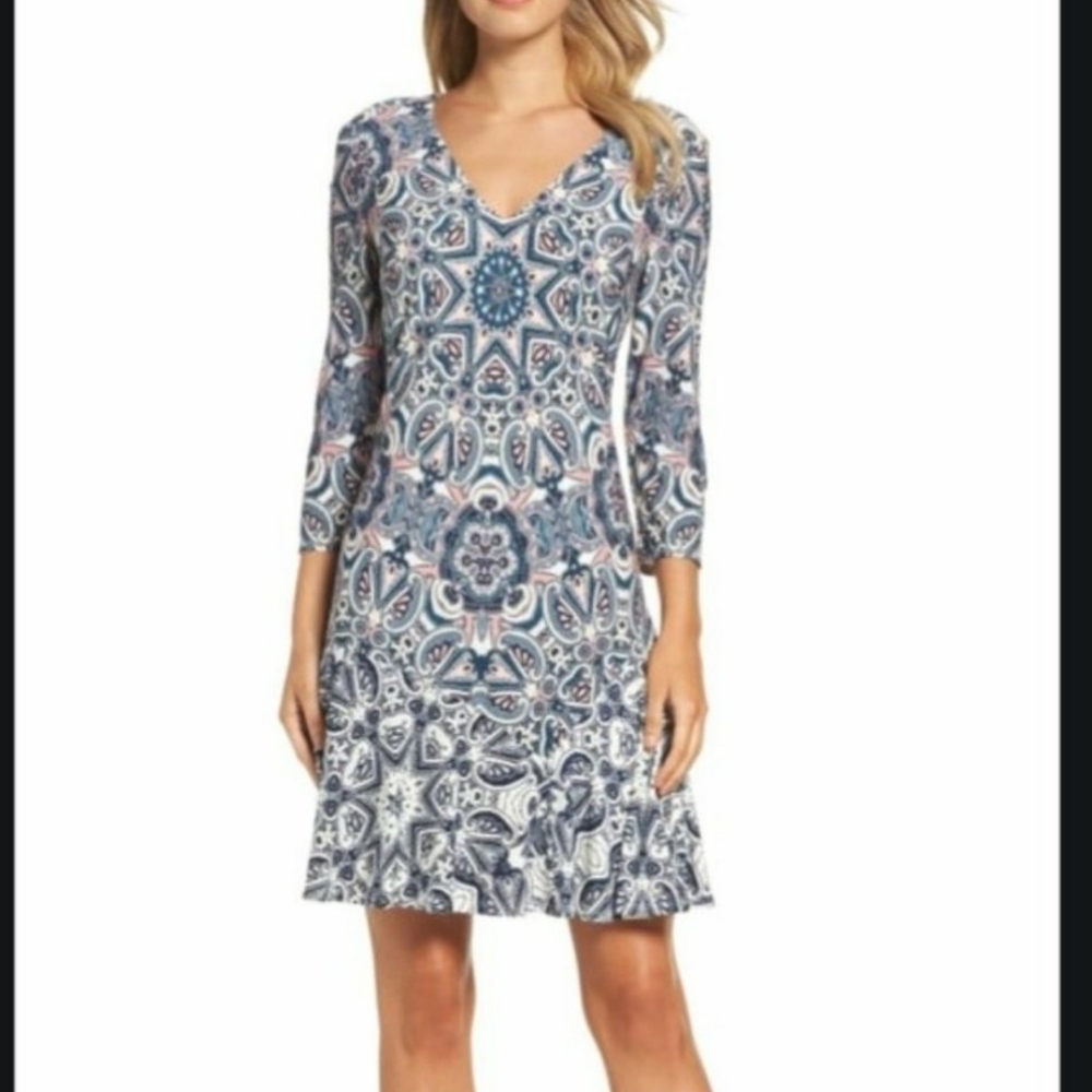 🍁ELIZA J Knit A Line Paisley Print Mini Dress, Size 4